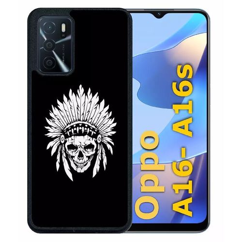 Coque Pour Oppo A16s - Tete De Mort Coiffe Indienne Noir Et Blanc - Silicone - Noir
