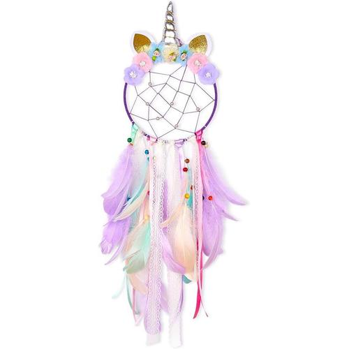 Attrape-rêves licorne pour enfants Attrape-rêves géant fait à la main Plume Filles Chambre Cadeau Décoration d'intérieur pour garçons filles Chambre d'enfant à suspendre ? Violet