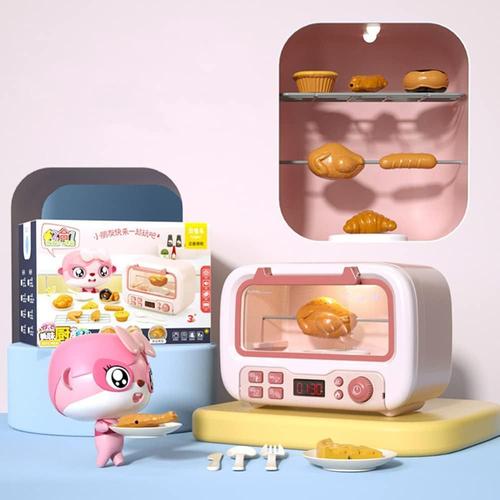 Kit de jeu de cuisine électrique pour micro-ondes avec lumière réaliste,  son et accessoires inclus - Jouet de rôle pour enfants à partir de 3 ans -  Rose