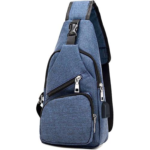 Mallette à bandoulière pour homme, sac de poitrine avec chargement USB et port pour écouteurs, sac à dos de voyage pour homme (seulement un sac à dos) ? Bleu
