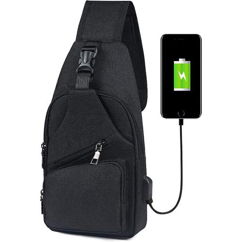 Mallette à bandoulière pour homme, sac de poitrine avec chargement USB et port pour écouteurs, sac à dos de voyage pour homme (seulement un sac à dos) ? Noir