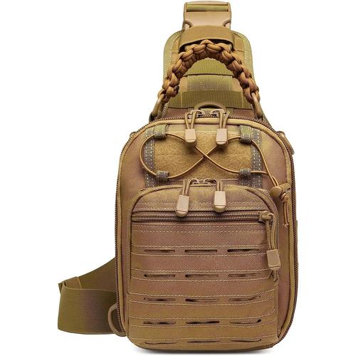 Sac à bandoulière Tactique Militaire Molle Sac à Bandoulière pour Hommes Chest Pack Multifonction Sac à Dos pour Chasse Cyclisme, Marron