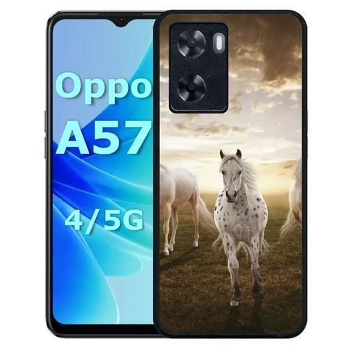 Coque Pour Oppo A57 - Sunset Horses - Silicone - Noir
