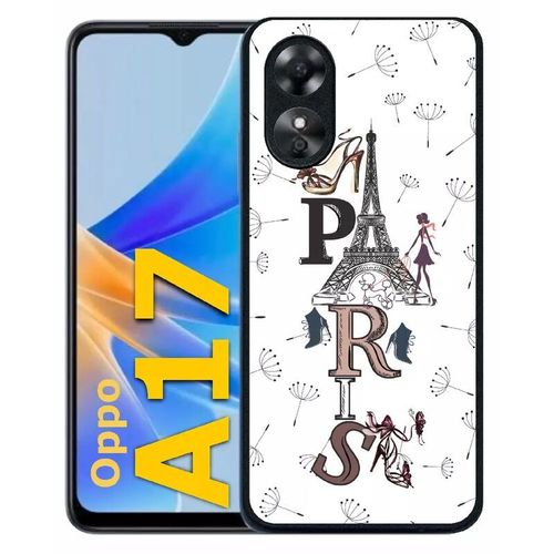 Coque Pour Oppo A17 - Paris Fond Blanc - Silicone - Noir