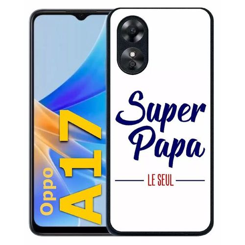 Coque Pour Oppo A17 - Super Papa Le Seul Fond Blanc - Silicone - Noir