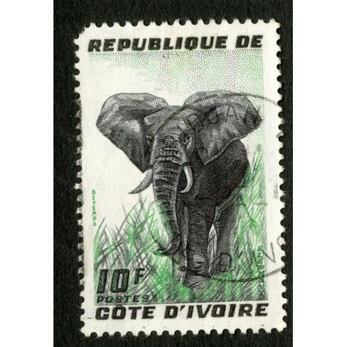 Timbre Oblitéré République De Cote D'ivoire, 10 F, Postes, Éléphant