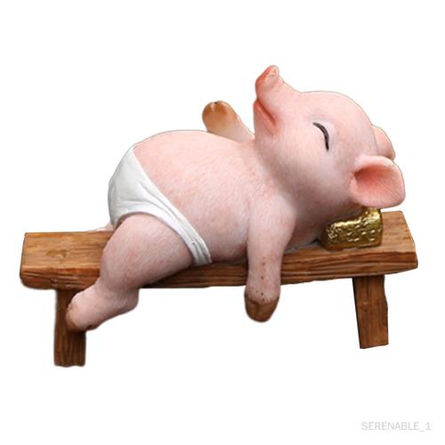 Miniature Cochon Jardin Statue Résine Cochon Figurine Sculpture Enfants Jouet Gâteau Toppers Décor pour Bureau Cour Décoration Ornement Dormir 11cmx5cmx8cm