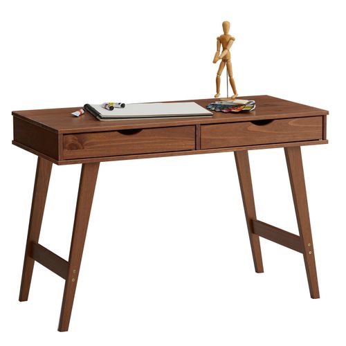 Bureau Milo En Pin Massif Lasuré Brun Foncé Avec 2 Tiroirs De Rangement