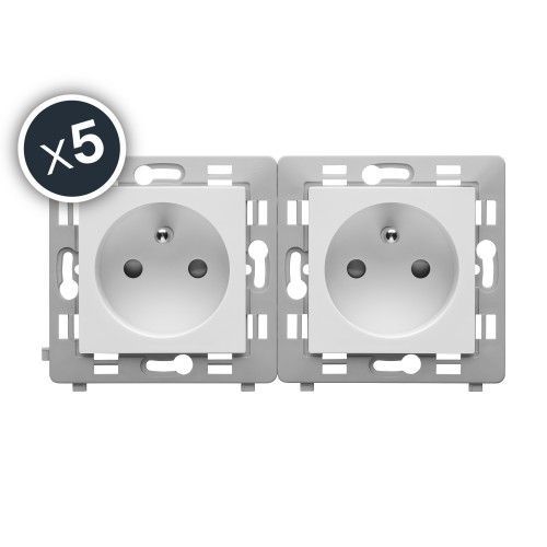 Double prise 2P+T précablée - blanc - boîte de 5 - Caly DEBFLEX