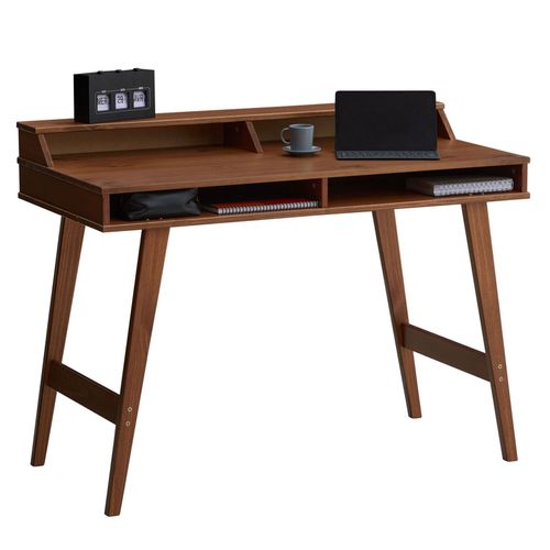 Bureau Avec Rangement Luna Secrétaire En Pin Massif Lasuré Brun Foncé