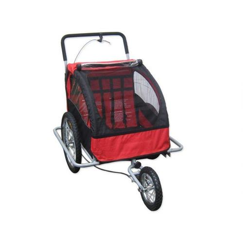 Bc-Elec - 5664-0001a Remorque Vélo 2 En 1 Convertible En Poussette Et Jogger Pour Deux Enfants, Coloris Rouge/Noir