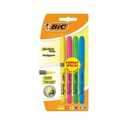 Pochette De 4 Surligneurs - Couleurs Fluo - Bic - Highlighter Grip