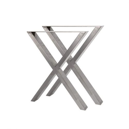 Bc-Elec - Hmlt-3 Jeu De 2 Pieds De Table En Acier Brut Vernis Format X, Pieds De Table Métal 60x72cm