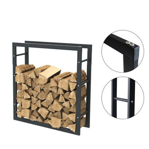 Bc-Elec - Hhwpf0024 Rangement À Bois En Acier Noir 80*100*25cm, Rack Pour Bois De Chauffage, Range-Bûches