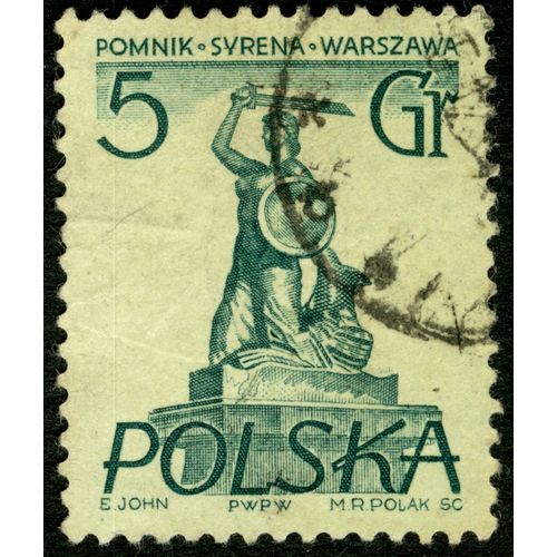 Timbre Oblitéré Polska, Pomnik Syrena Warszawa, 5 Gr