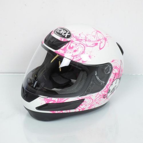 Casque Intégral De Moto Blanc Et Rose Pour Enfant Taille M 50cm Torx Bobby Bee