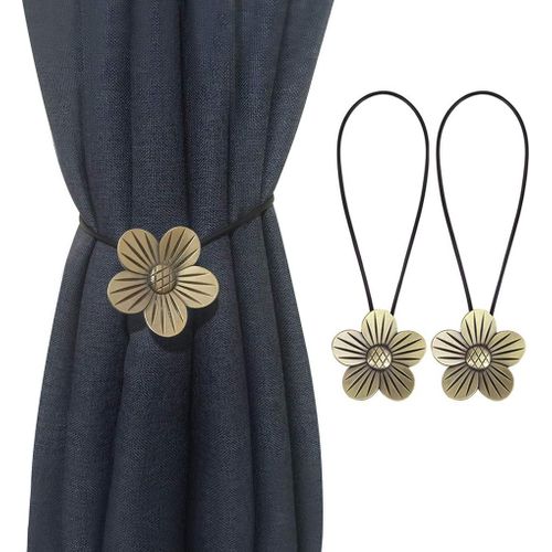 2pcs Embrasses De Rideaux Magnétiques Embrasses De Rideaux Magnétiques Belle Fleur Motif Clip De Rideau Embrasses De Rideaux Accessoires De Rideaux Pour La Maison Salon Chambre Bureau?Fleur (Bronze)