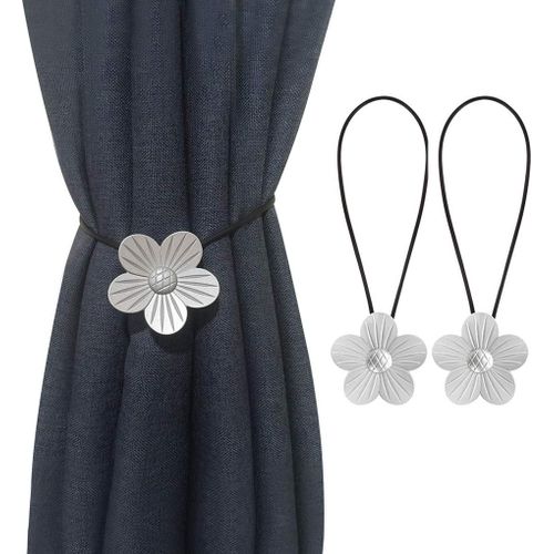 2pcs Embrasses De Rideaux Magnétiques Embrasses De Rideaux Magnétiques Beau Motif De Fleurs Boucle De Rideau Clips De Rideaux Accessoires De Rideaux Pour La Maison Salon Chambre Bureau?Fleur(Argent)