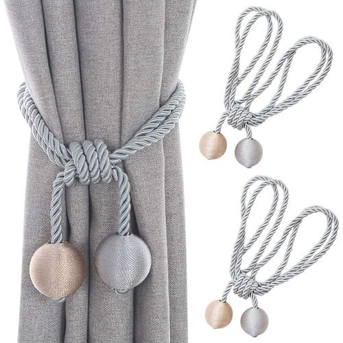 Lot De 2 Embrasses De Rideaux - Embrasses De Rideaux Tressage Boucles De Rideaux Embrasses De Rideaux - Boucles De Rideaux - Accessoires Pour Rideaux Et Stores - Beige + Gris