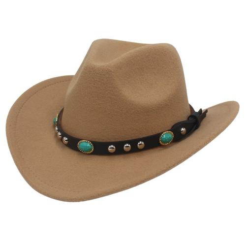 Fashion Rivet Roll Up Wide Brim Western Cowboy Cowgirl Hat Sombrero Jazz Cap (Marron Clair)