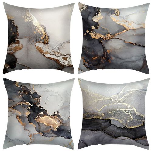 Ensemble De 4 Pièces, 18 * 18 ""/45 * 45cm Marbre Texture Taie D'oreiller Salon Maison Canapé Chambre Taie D'oreiller Peau De Pêche Coussin