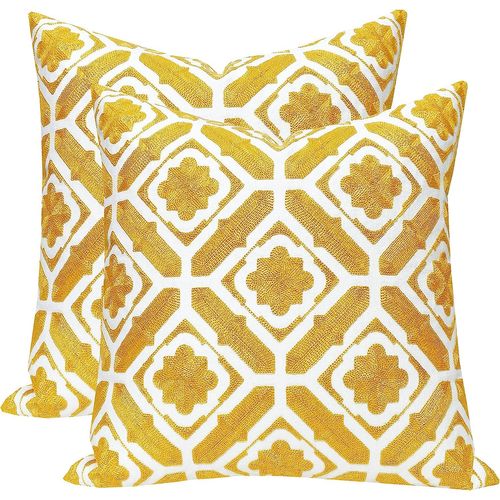 Housses De Coussin Brodées Motifs Floraux Housses De Coussin 45,7 X 45,7 Cm, Lot De 2, Jaune