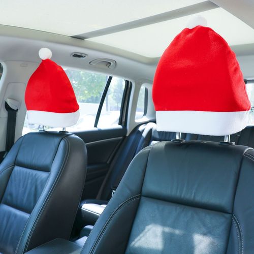 Paquet De 2 Oreillers De Voiture Rouges Épaissi Chapeau De Noël De Luxe Accessoires De Décoration D'ambiance De Voiture De Vacances