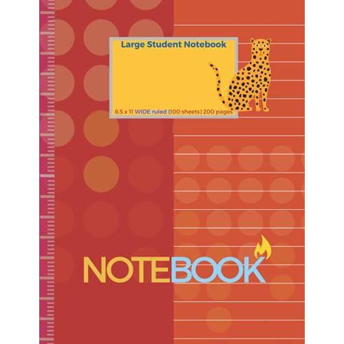 Large Student Notebook 8.5 X 11 Wide Ruled, 200 Pages (100 Sheets), Polka Dot Cheetah Notebook, Red: Sketchnoting, Cornell Notes, & Avid Notes ... For Middle School, High School, & College