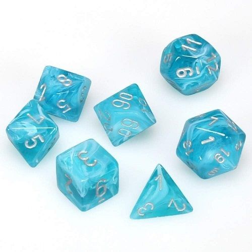 Lot De 7 Dés Polyédriques - Cirrus Aqua/Silver