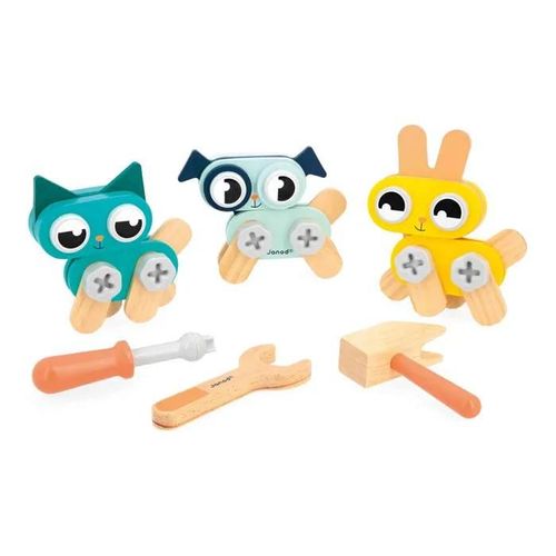 Jeu De Construction Enfant - Janod - Brico'kids - 3 Petits Animaux À Bricoler - 53 Accessoires