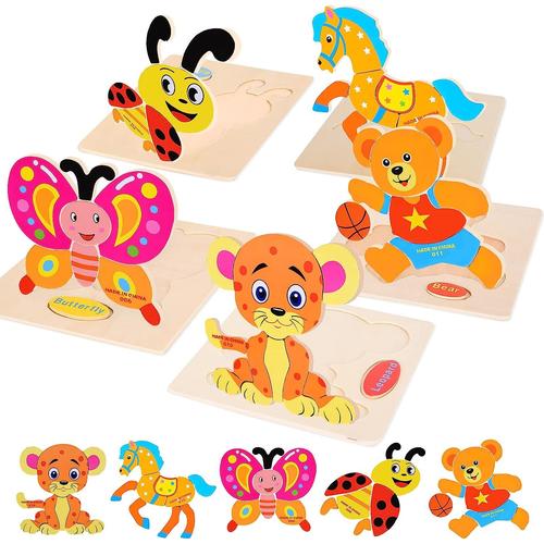 Puzzle En Bois Animaux Enfant, 4pcs Jouet Bb 3d Puzzles Jouets Educatif  Apprentissage Puzzle Encastrements Cadeau Pour Enfant 2 3 4 Ans