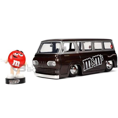 Jada Toys 1/24 32027br Ford Econoline Bus With M&m's Red Figurine - 1965 Diecast Modelcar-Jada Toys