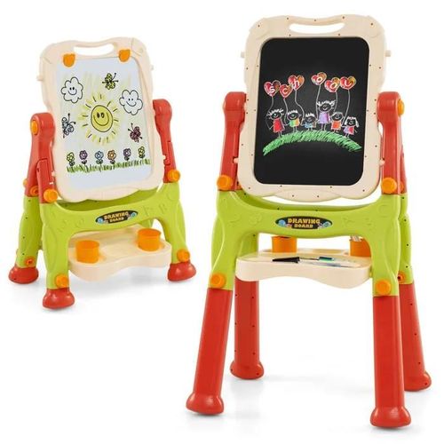 Costway Tableau Enfant 3ans+ 2 Faces-Blanc Magnétique Et Noir, Hauteur Réglable Avec Poignée Portable, 2 Pots De Peinture Orange