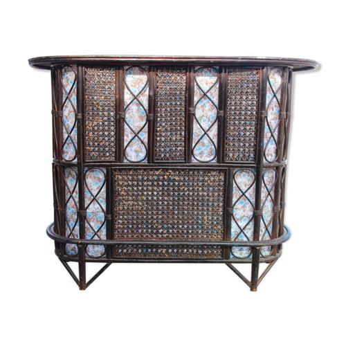 Bar Vintage En Bambou Et Rotin Teint Marron