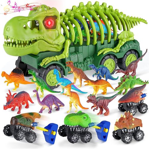 Dinosaure Jouet Camion Pour Enfants, Transporteur Jouet Avec Lumière Et Son, 12 Figurines Dino Et Voiture Dinosaure, Cadeau Pour Enfant 3 4 5 6 7 Ans