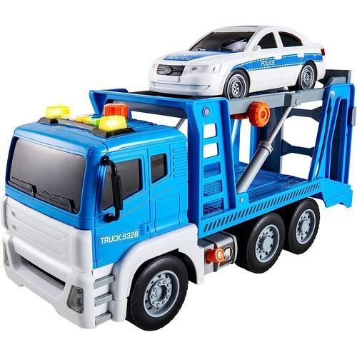 Jouet Camion Transporteur avec Voiture de Police, 1:12 Grand Vehicule de  Secours avec Lumière et Son, Grue Camion de Pompier Jouet Voiture à  Friction, Cadeau pour Enfants 3 4 5 Ans