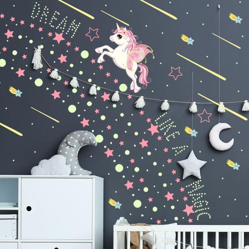 Autocollants muraux licorne lumineuse, décoration de chambre d