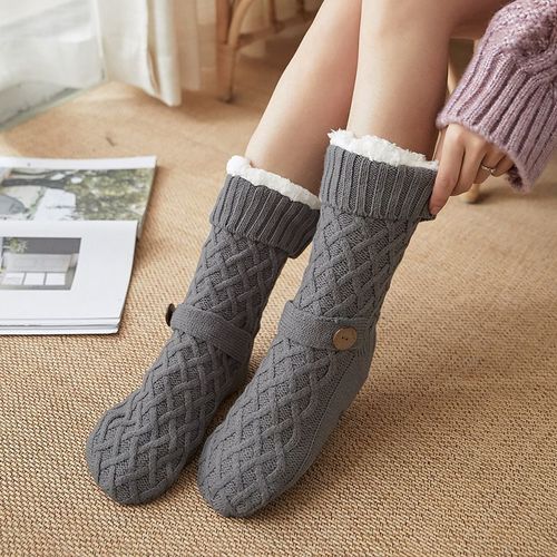 1 Paire De Chaussettes De Noël Chaussettes De Sol En Laine D'agneau Chaussettes De Neige Chaussettes De Couchage En Peluche Chaussettes De Tapis (Gris Foncé)