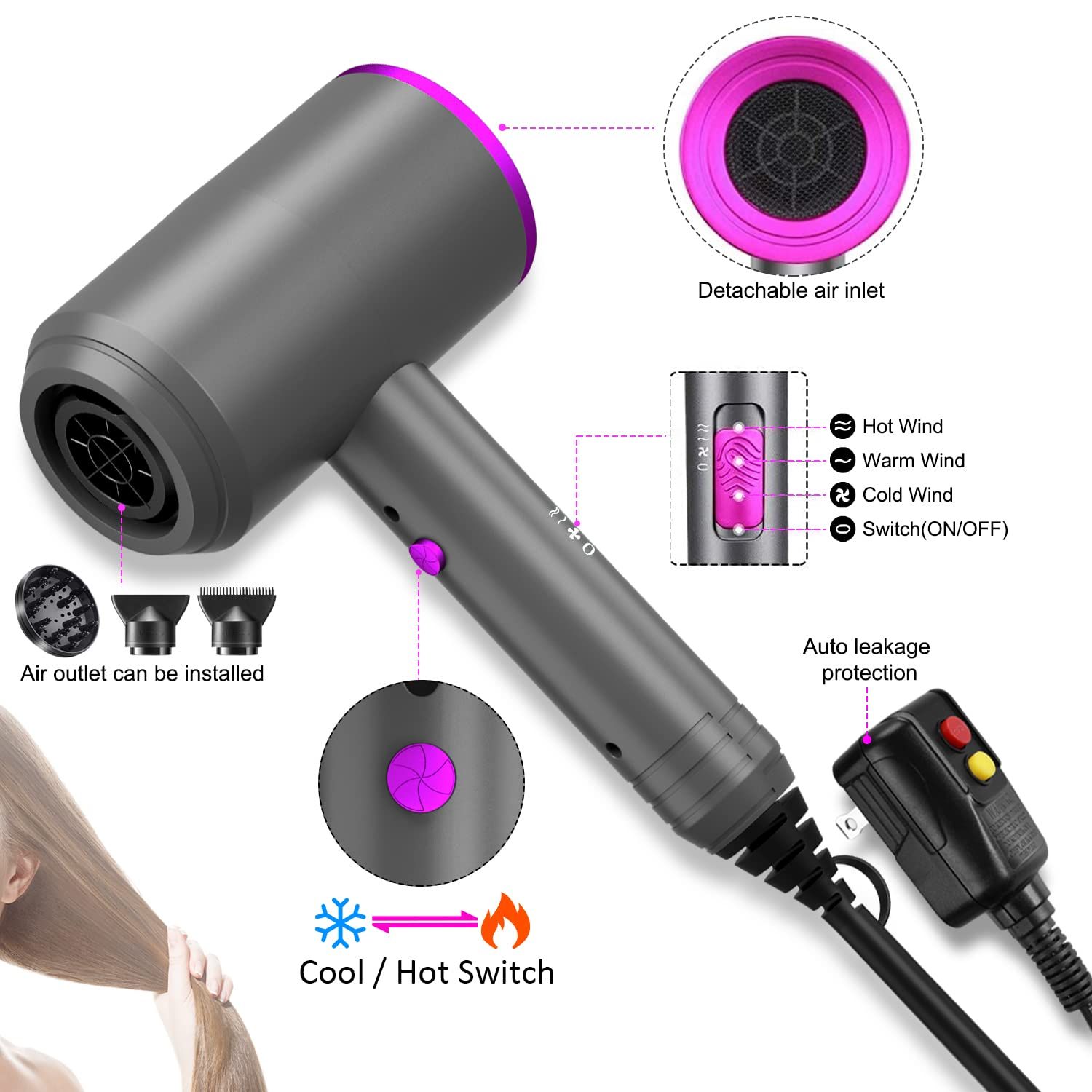 Sche-cheveux ionique, sche-cheveux professionnel 1800 W (a... - 5