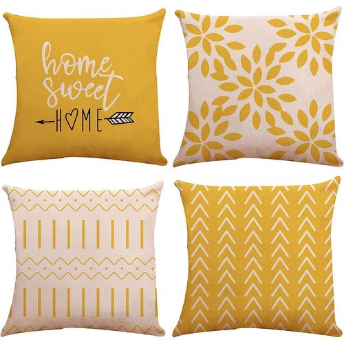 Housses De Coussin 18 X 18 Lot De 4, Housse De Coussin De Canapé Moderne, Taie D'oreiller Décorative En Tissu De Lin Extérieur Pour Canapé Lit Voiture 45 X 45 Cm (Jaune, 18 X 18, Lot De 4)