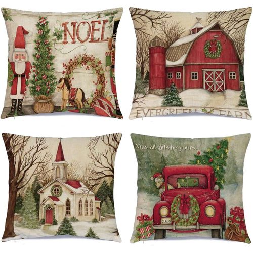 Décorations De Noël Housses De Coussin De Noël 45,7 X 45,7 Cm Lot De 4 - Housse De Coussin De La Série Xmas Taie D'oreiller Carrée À Glissière Personnalisée