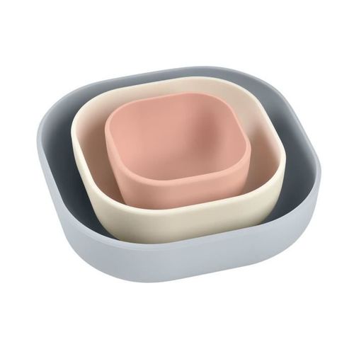 Béaba - Lot De 3 Bols Gigogne En Silicone Gris - Apprentissage Repas