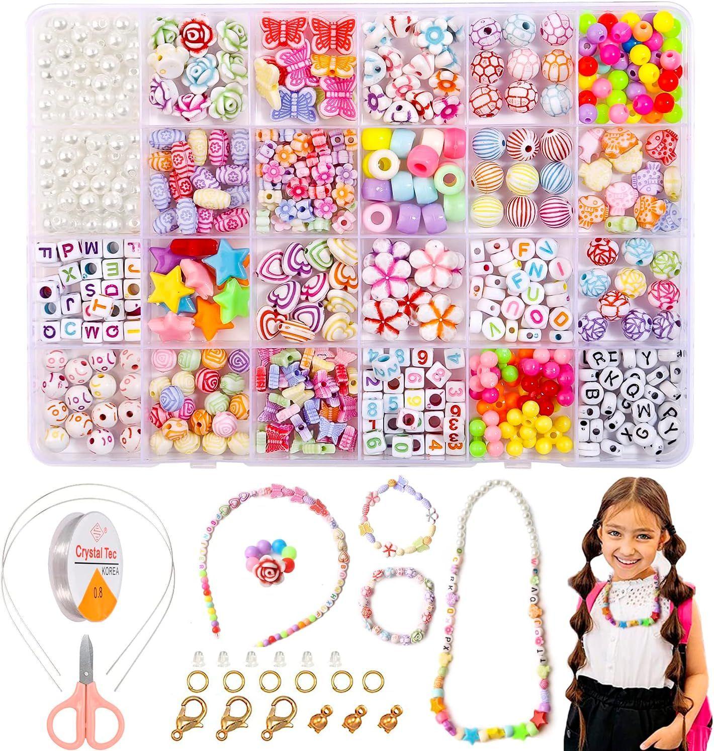 Perles à Enfiler, Bracelets Diy Petits Cadeaux Pour Enfants, Kit de Bricolage  Enfants 4 Ans, Cadeau Petites Filles 5-10 Ans Colliers Artisanat, Perles à  Enfiler Enfants 