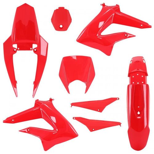 Kit Carénage Rouge Brillant Pour Moto Derbi 50 Senda Après 2011 8 Pieces Neuf