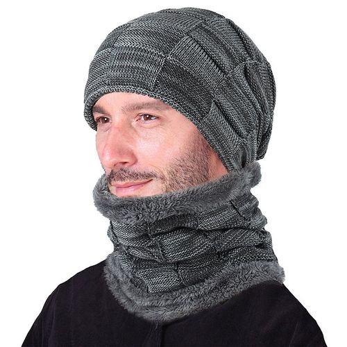 Chapeaux D'hiver Pour Hommes Écharpe Ensemble Chapeaux En Tricot Chaud Tête De Mort Cache-Cou Avec Chapeau D'hiver Doublé De Polaire Épaisse Et Écharpe Pour Femmes Gris