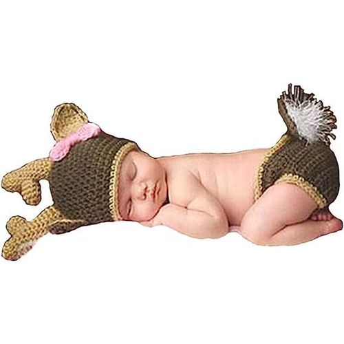 Nouveau-Né Bébé Photographie Accessoires Tenues Beau Garçon Chapeau Pantalon Fille (Cerf Rose)