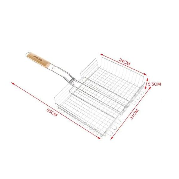 Trade Shop - GRILLE FILET A GRILLER 55X31X24XH5.5CM + POIGNEE BARBECUE 2406341