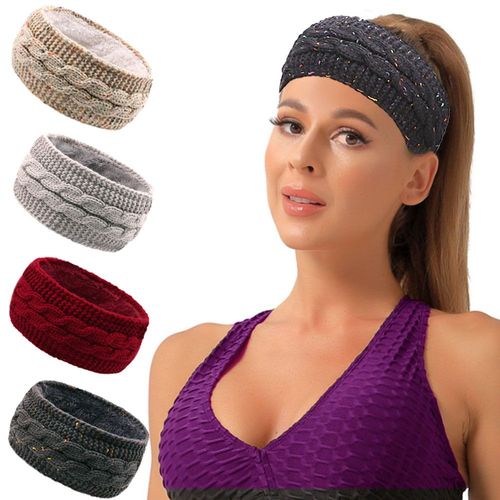 Cache-Oreilles Chauds Tricotés Chauds D'hiver Pour Femmes 4 Pièces Couvre-Tête Épais Doublure En Peluche Bandeau Cadeau, Bandeau De Sport Chaud Protège-Oreilles En Europe Et En Amérique