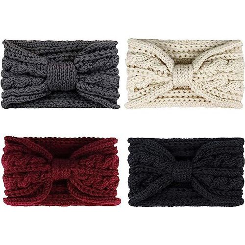 Bandeau Cache-Oreilles Chaud Tricoté Au Crochet Pour Femmes D'hiver 4 Pièces