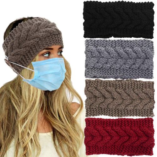 Bandeau Tricoté Pour Femmes 4 Pièces Chaud En Hiver Bandeau Torsadé Avec Boutons Pour Masque Couverture Bandeau Enveloppé Par Temps Froid Pour Cadeau D'oreille Chaude